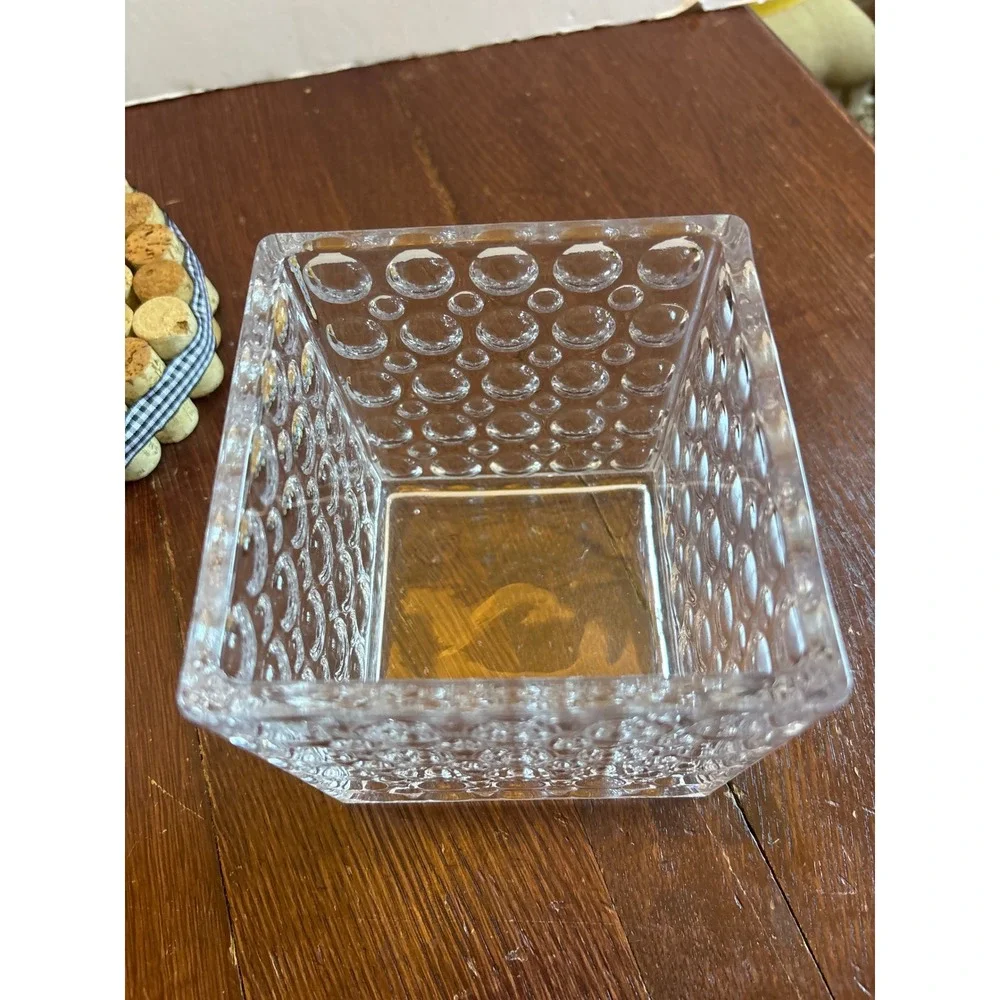 Clear Glass Square Bubble Cube Vase Textured Hobnail Candle Holder 4.75 Inch